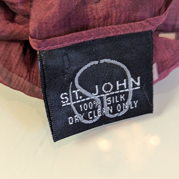 St. John Vintage 90's Burgundy Sheer Silk Rectangular Scarf Sparkly Glitter - Picture 4 of 8